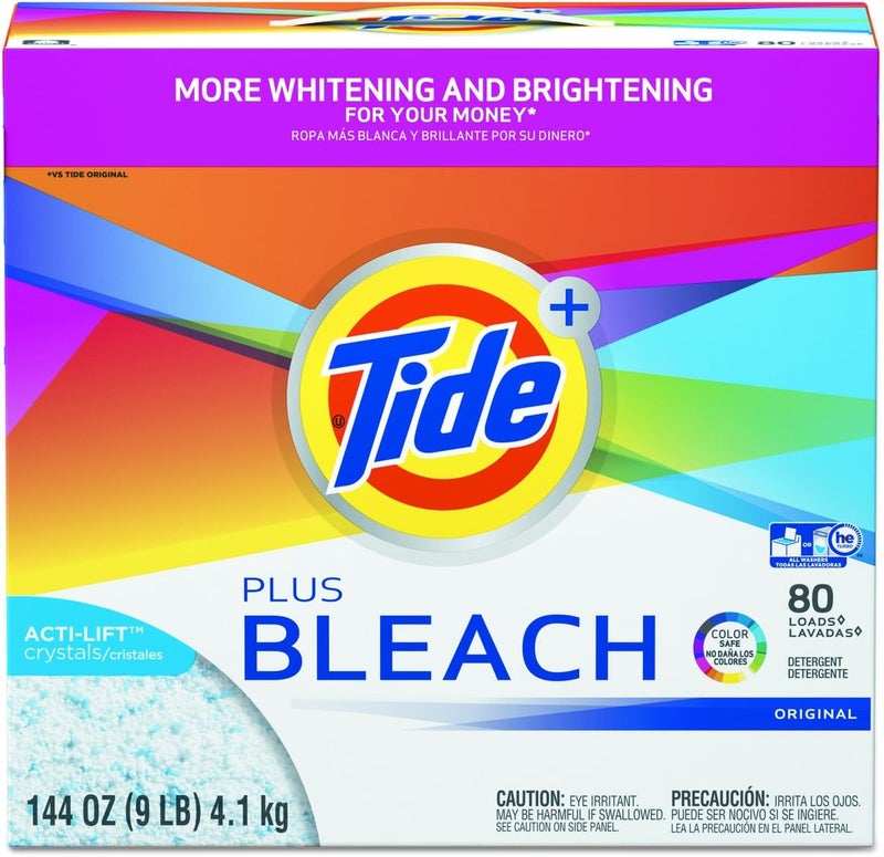 Tide مسحوق غسيل تيد بلس مبيض، أصلي، (144 أونصة، 80 غسلة لكل منها)، عبوتان - Image 1